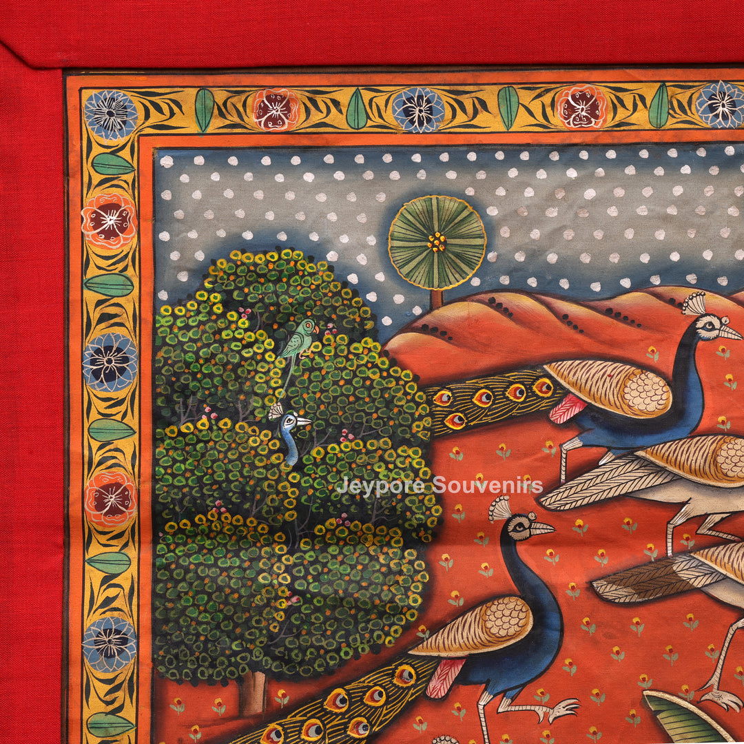 Handcrafted Peacock Pichwai Painting on Cotton Cloth