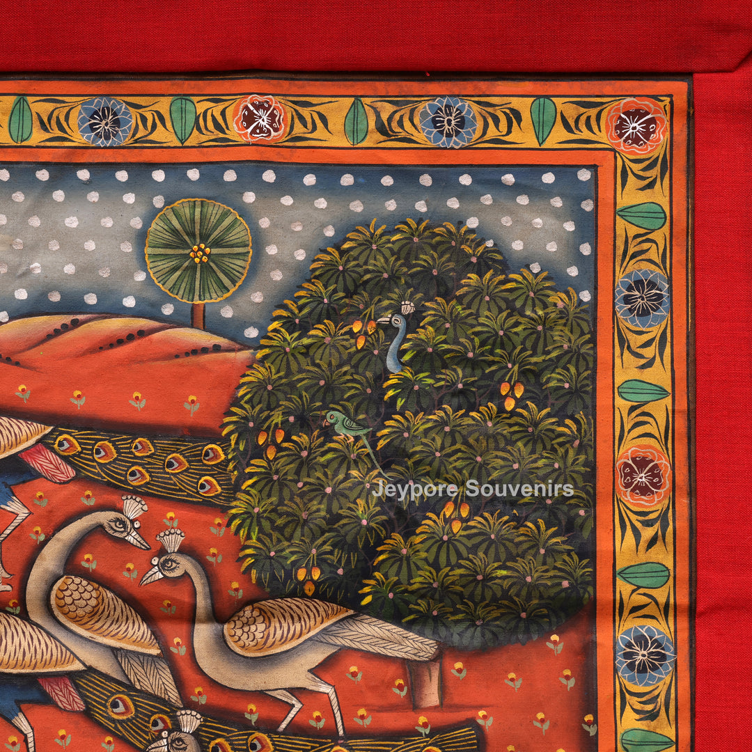 Handcrafted Peacock Pichwai Painting on Cotton Cloth