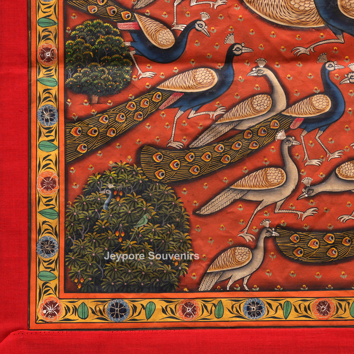 Handcrafted Peacock Pichwai Painting on Cotton Cloth