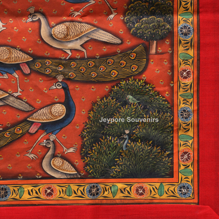 Handcrafted Peacock Pichwai Painting on Cotton Cloth