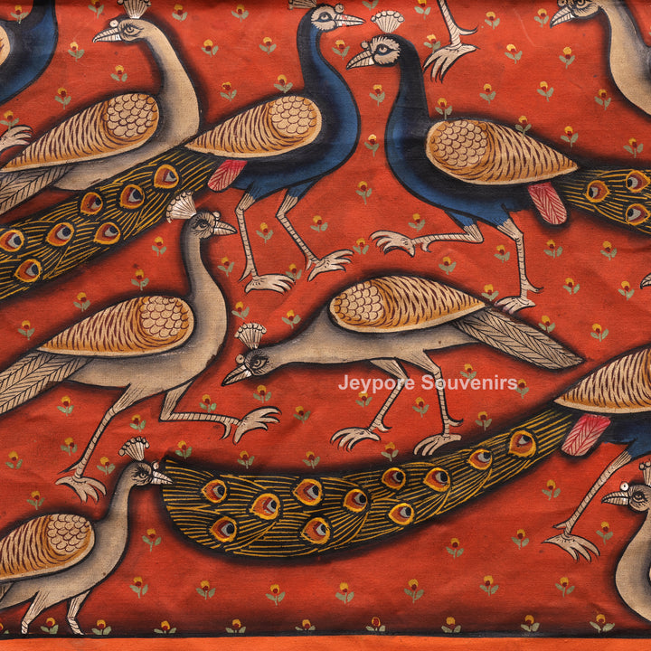 Handcrafted Peacock Pichwai Painting on Cotton Cloth
