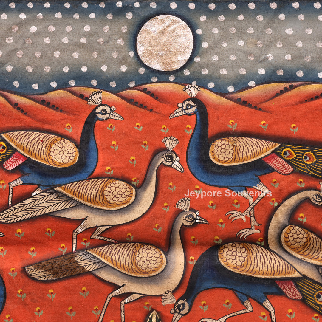 Handcrafted Peacock Pichwai Painting on Cotton Cloth