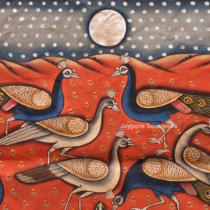 Handcrafted Peacock Pichwai Painting on Cotton Cloth