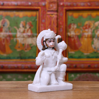 9" Pure White Marble Lord Hanuman Ji Statue