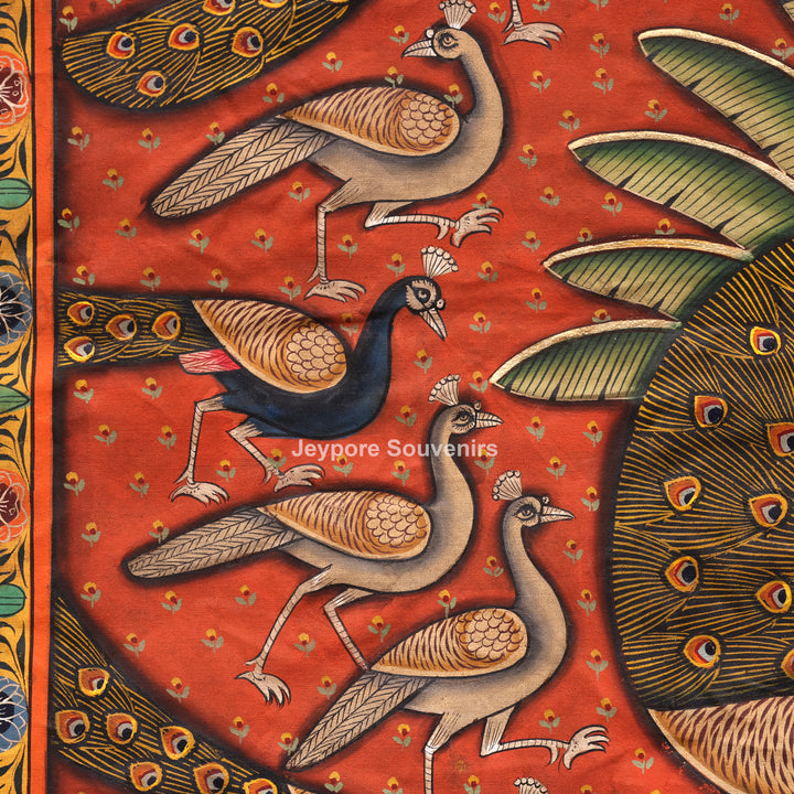 Handcrafted Peacock Pichwai Painting on Cotton Cloth