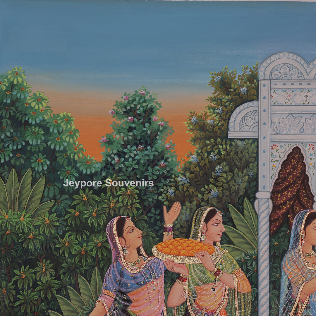 Hand-Painted Radha Krishna Canvas Painting with Gopi&