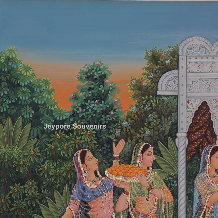 Hand-Painted Radha Krishna Canvas Painting with Gopi&
