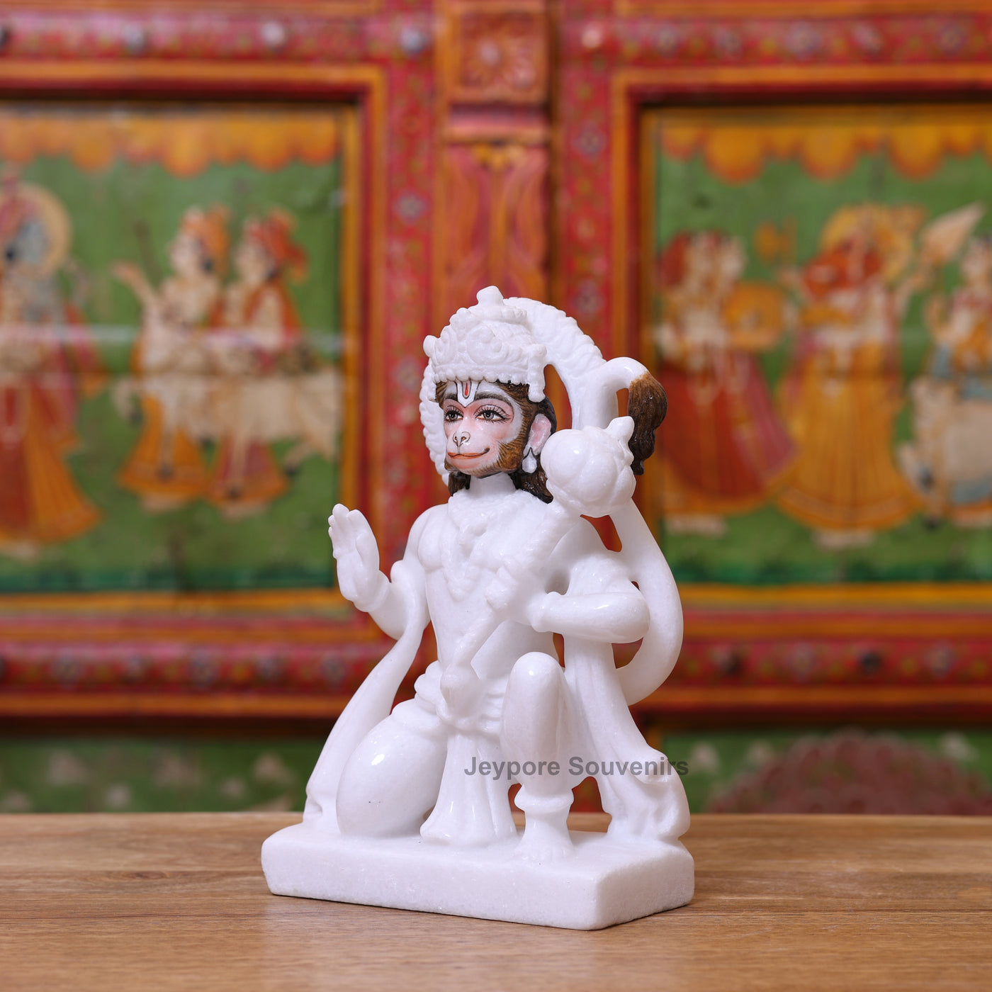 9" Pure White Marble Lord Hanuman Ji Statue