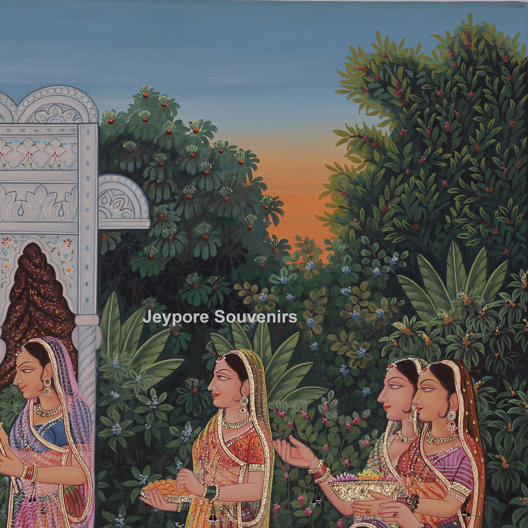 Hand-Painted Radha Krishna Canvas Painting with Gopi&