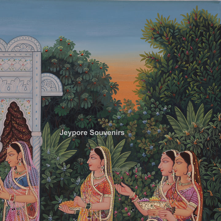 Hand-Painted Radha Krishna Canvas Painting with Gopi&