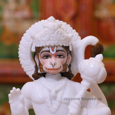 9" Pure White Marble Lord Hanuman Ji Statue