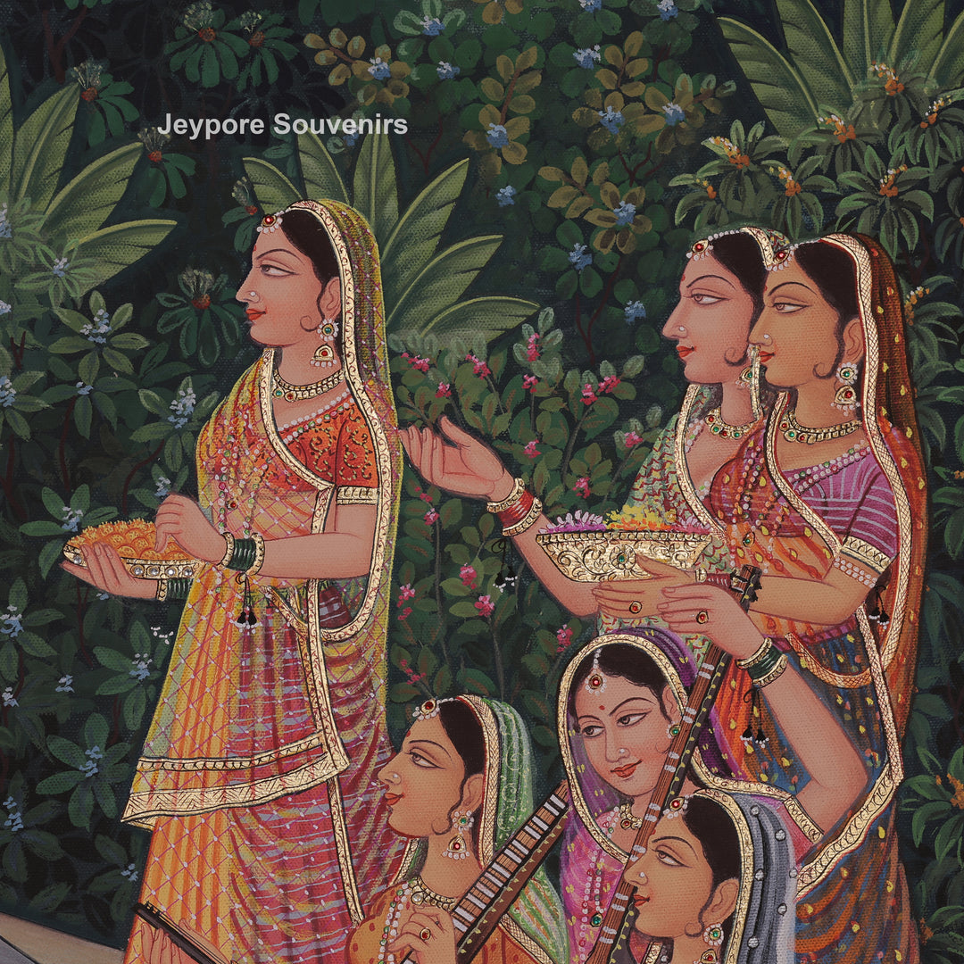 Hand-Painted Radha Krishna Canvas Painting with Gopi&