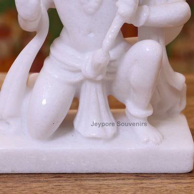 9" Pure White Marble Lord Hanuman Ji Statue
