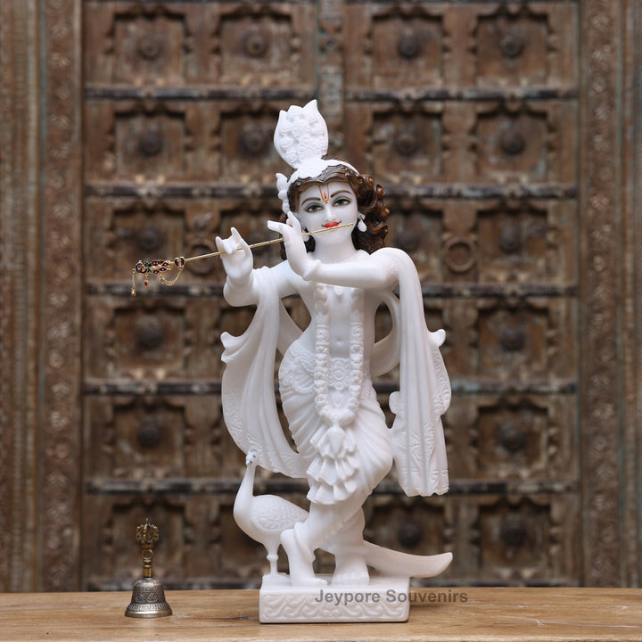 25" Pure White Marble Lord Krishna Idol