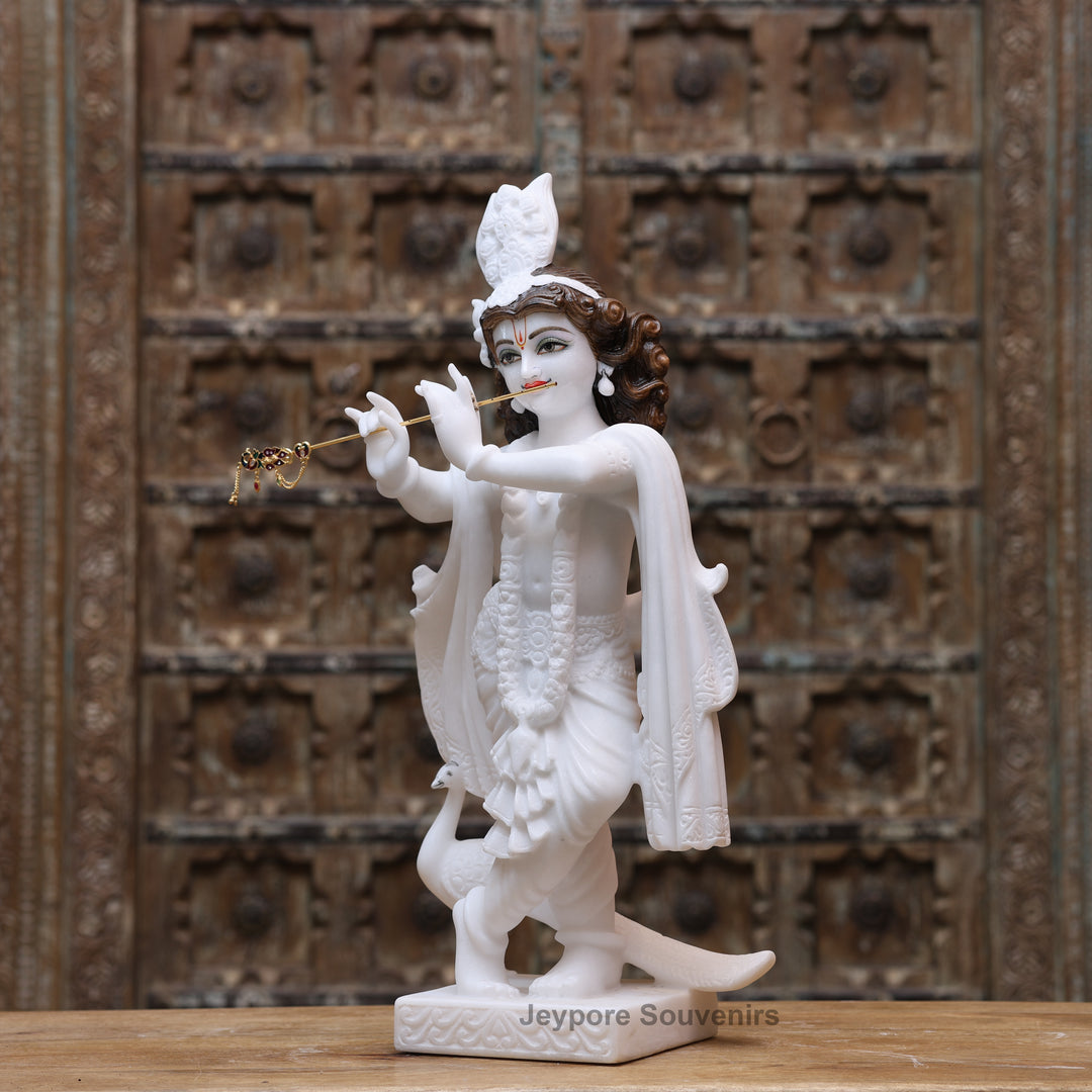 25" Pure White Marble Lord Krishna Idol