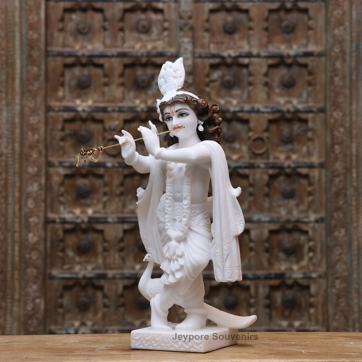 25" Pure White Marble Lord Krishna Idol