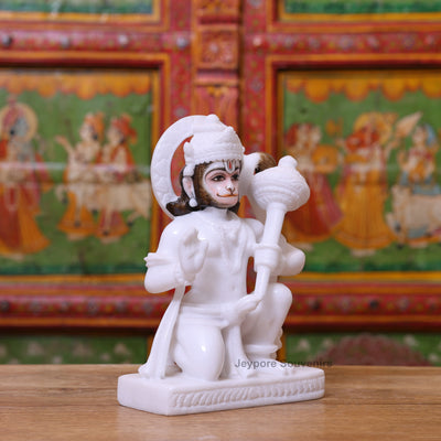 10" Pure White Marble Lord Hanuman Idol