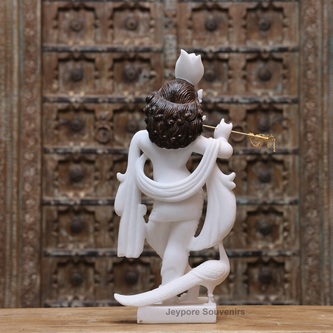 25" Pure White Marble Lord Krishna Idol