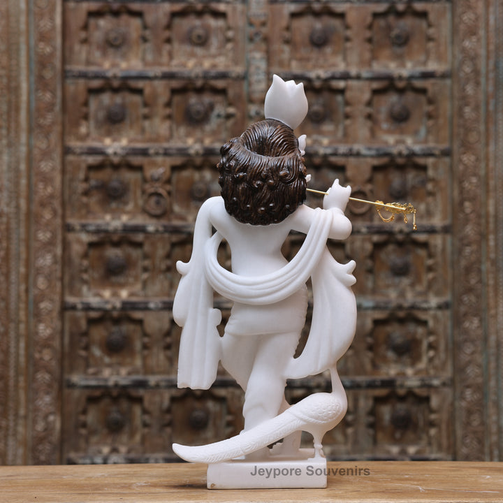 25" Pure White Marble Lord Krishna Idol