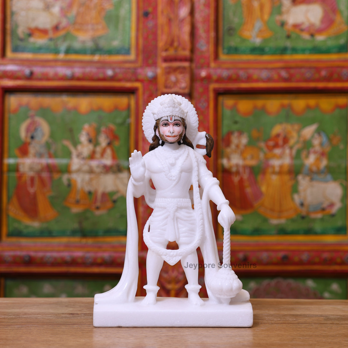 12" White Marble Standing Lord Hanuman Sculpture