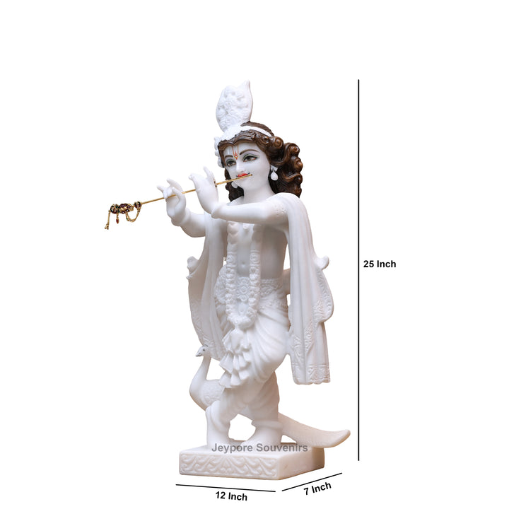 25" Pure White Marble Lord Krishna Idol