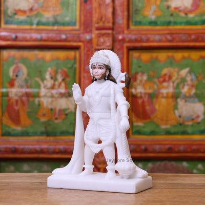 12" White Marble Standing Lord Hanuman Sculpture