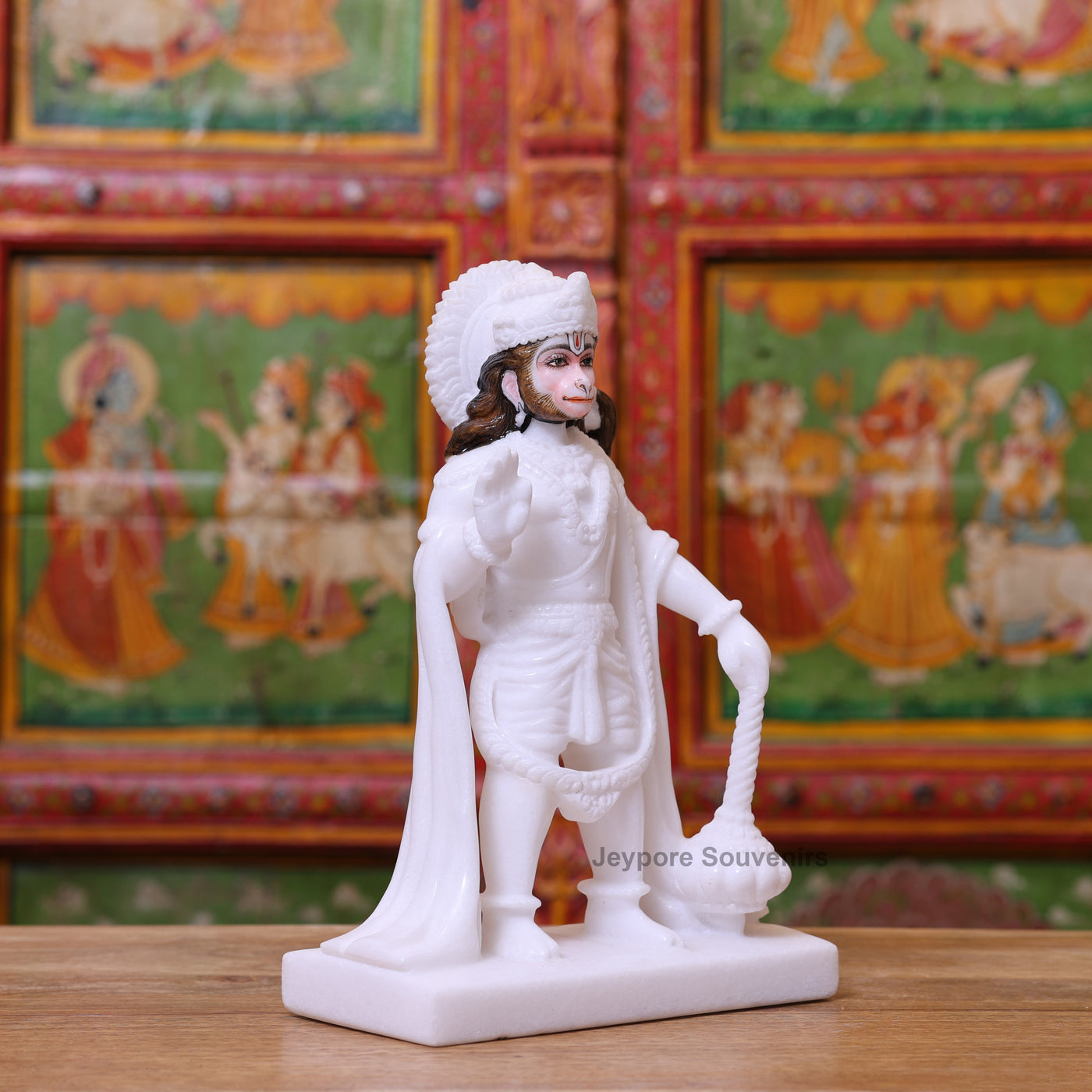 12" White Marble Standing Lord Hanuman Sculpture