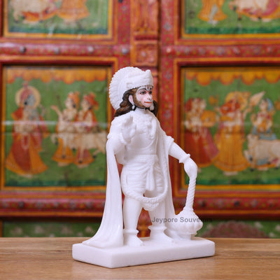 12" White Marble Standing Lord Hanuman Sculpture
