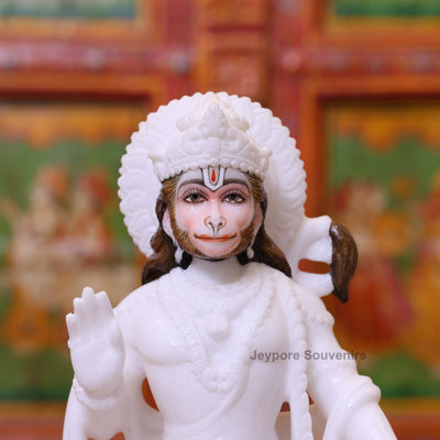 12" White Marble Standing Lord Hanuman Sculpture