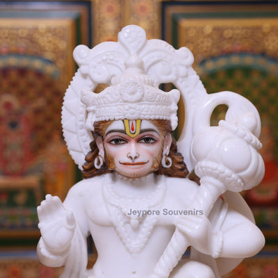 12" Devotional White Marble Lord Hanuman Idol