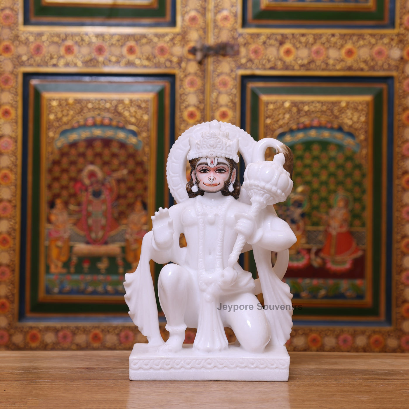 12" Pure White Marble Kneeling Lord Hanuman Murti
