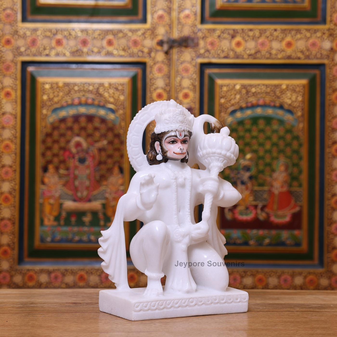 12" Pure White Marble Kneeling Lord Hanuman Murti