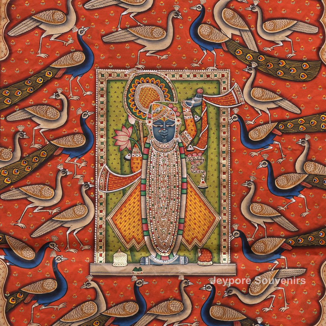 Handcrafted Shrinathji with Peacocks Nathdwara Pichwai Painting
