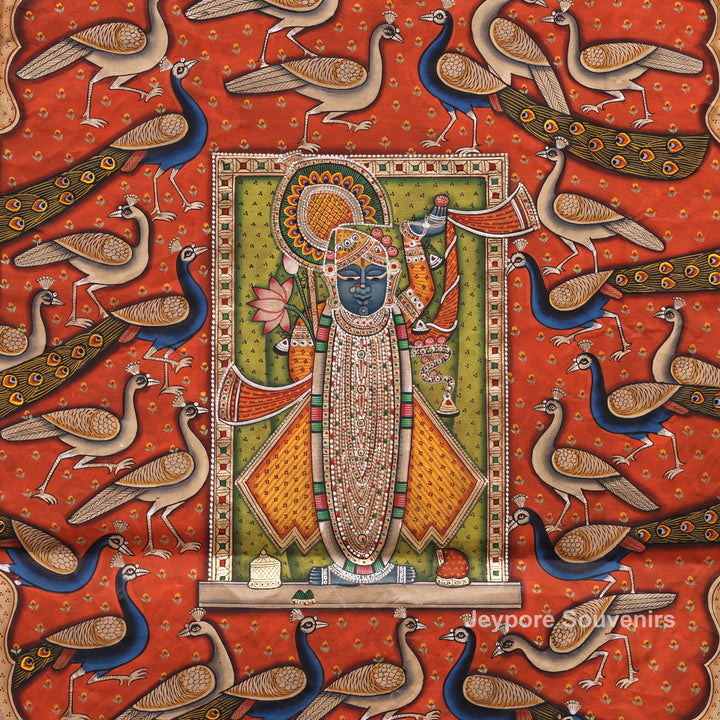 Handcrafted Shrinathji with Peacocks Nathdwara Pichwai Painting