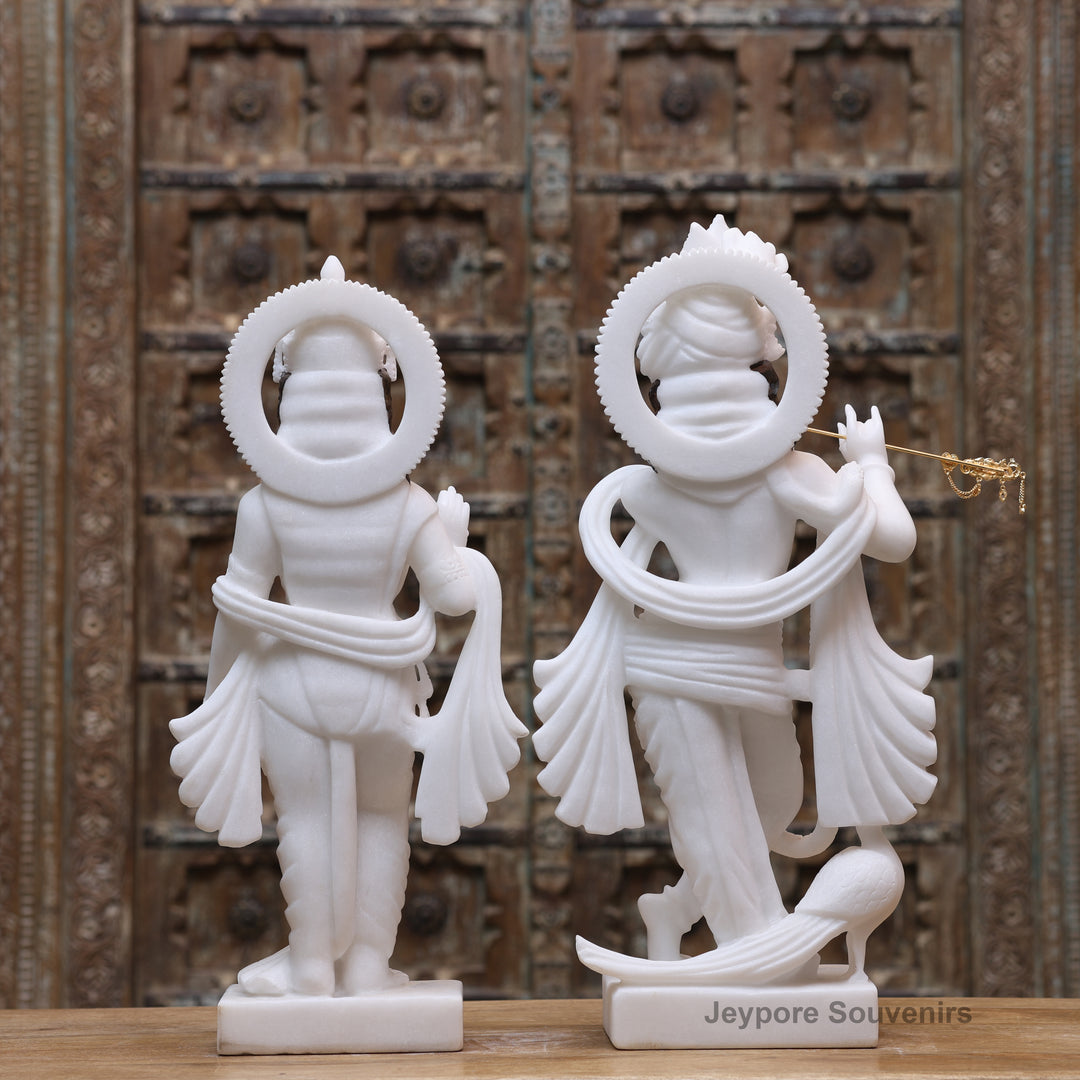 24" Handcrafted Pure White Marble Radha Krishna Statue Pair
