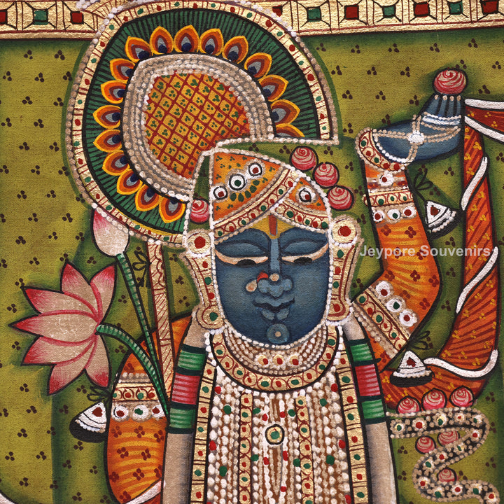 Handcrafted Shrinathji with Peacocks Nathdwara Pichwai Painting