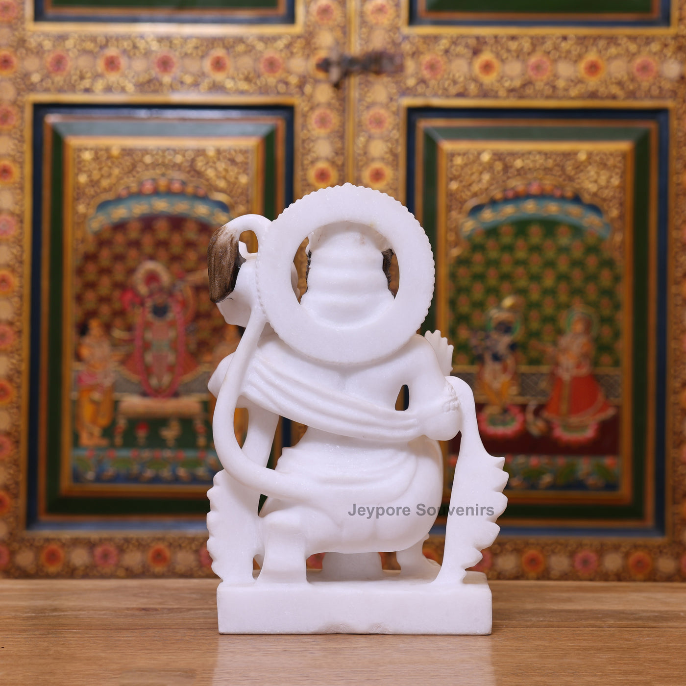 12" Pure White Marble Kneeling Lord Hanuman Murti
