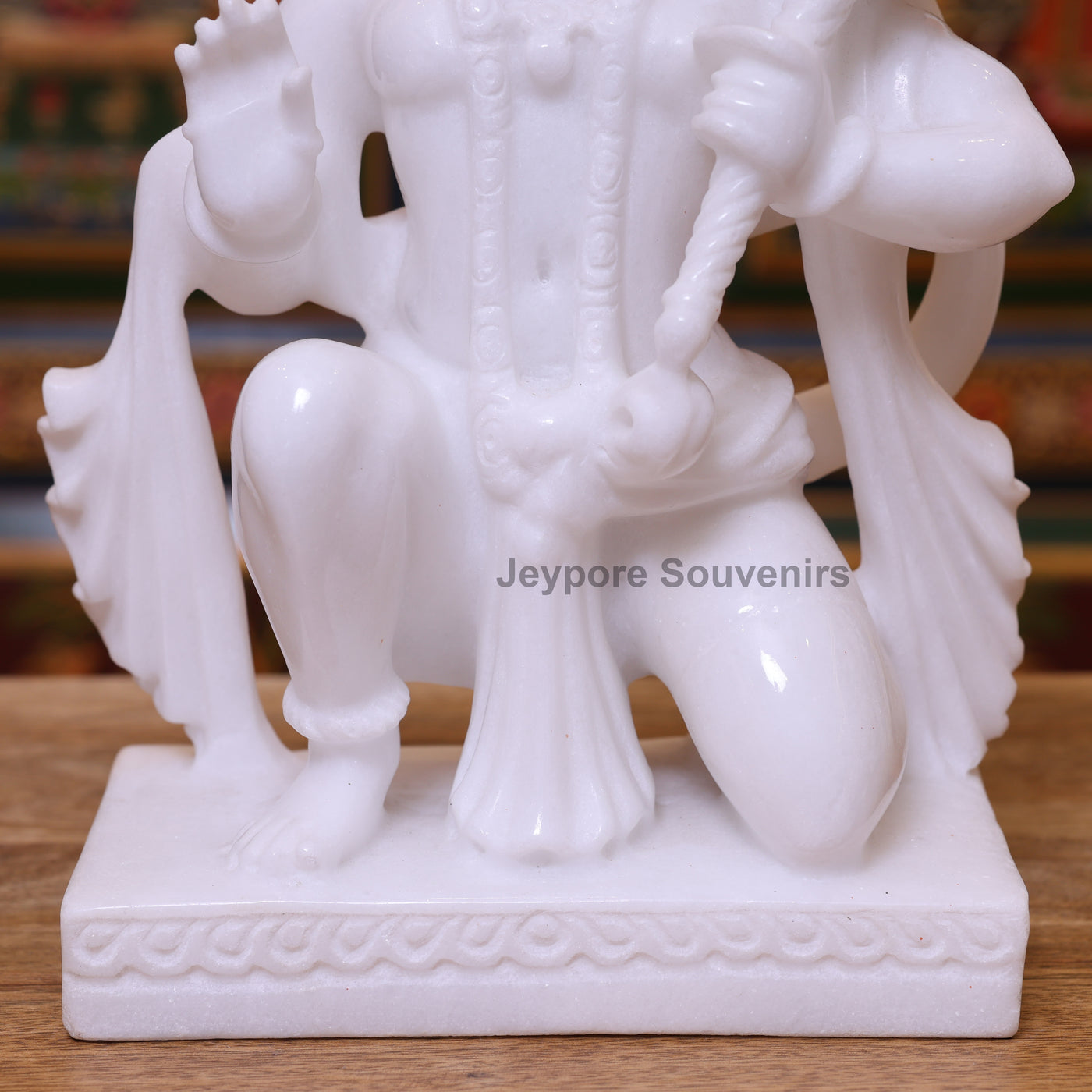 12" Pure White Marble Kneeling Lord Hanuman Murti