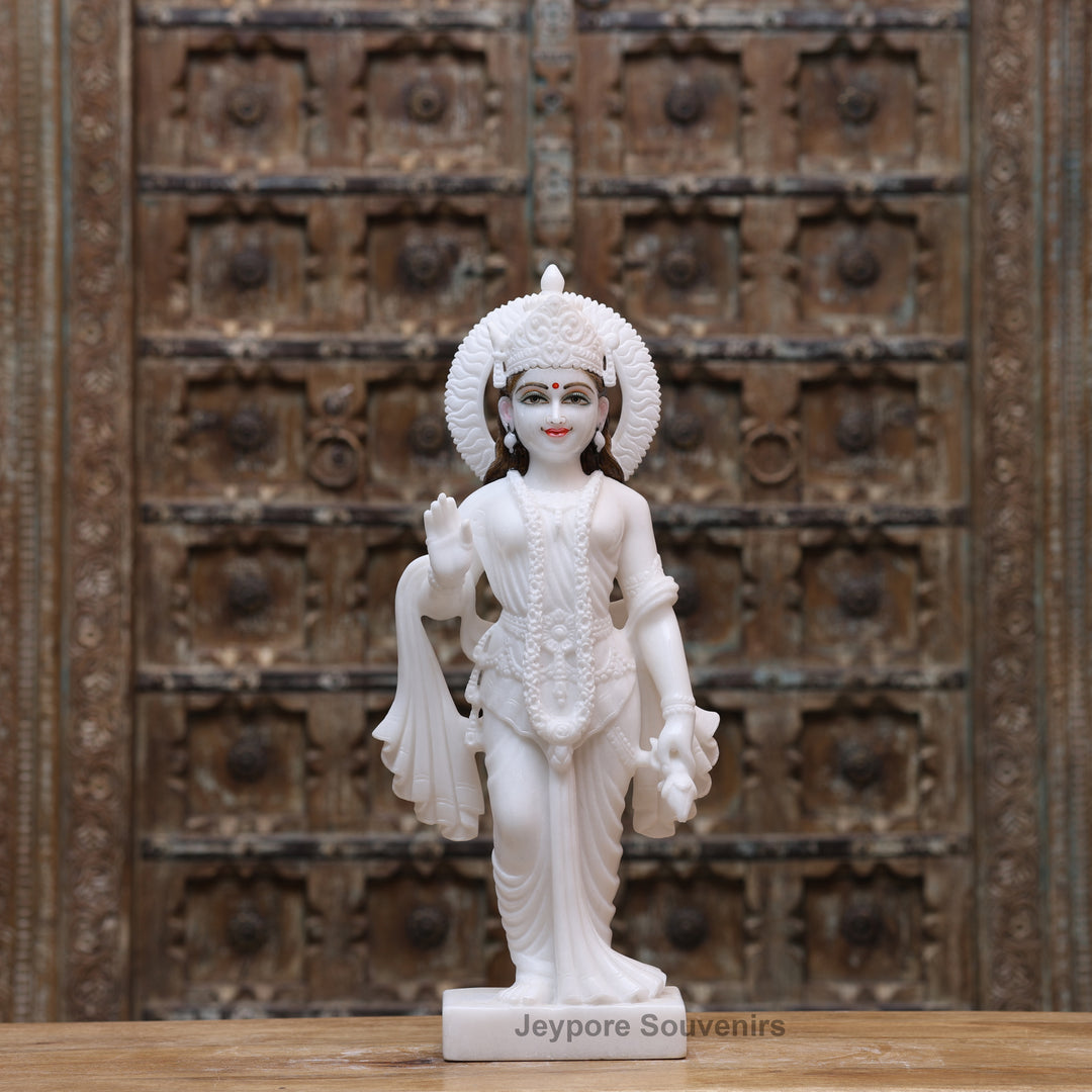 24" Handcrafted Pure White Marble Radha Krishna Statue Pair