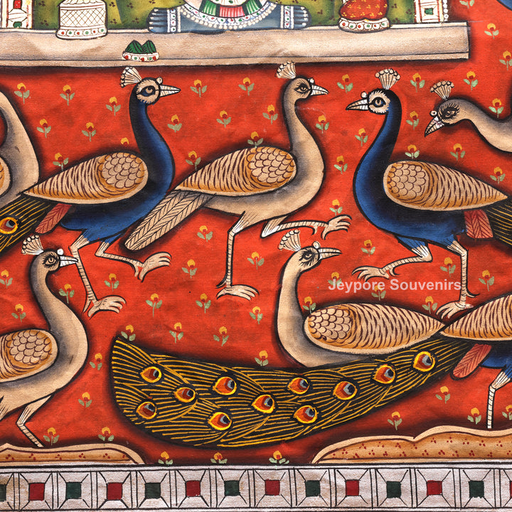 Handcrafted Shrinathji with Peacocks Nathdwara Pichwai Painting