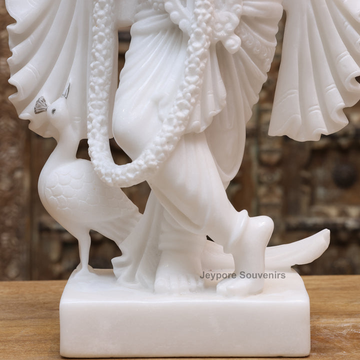 24" Handcrafted Pure White Marble Radha Krishna Statue Pair