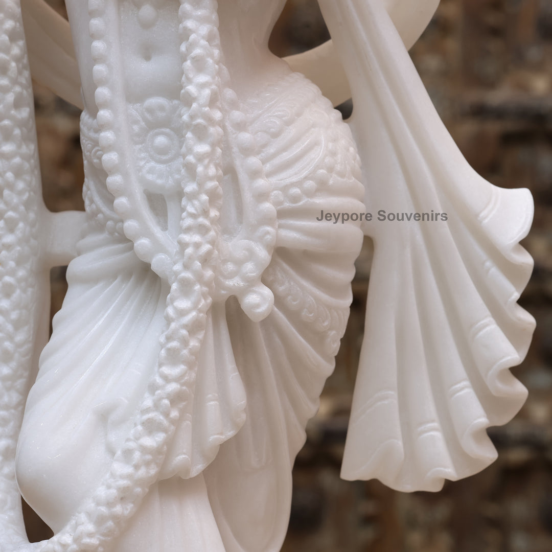 24" Handcrafted Pure White Marble Radha Krishna Statue Pair
