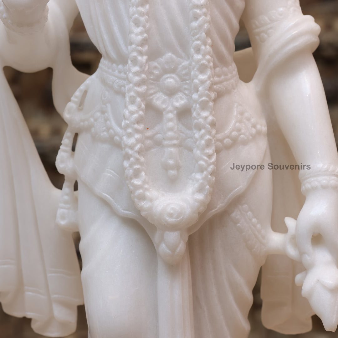 24" Handcrafted Pure White Marble Radha Krishna Statue Pair