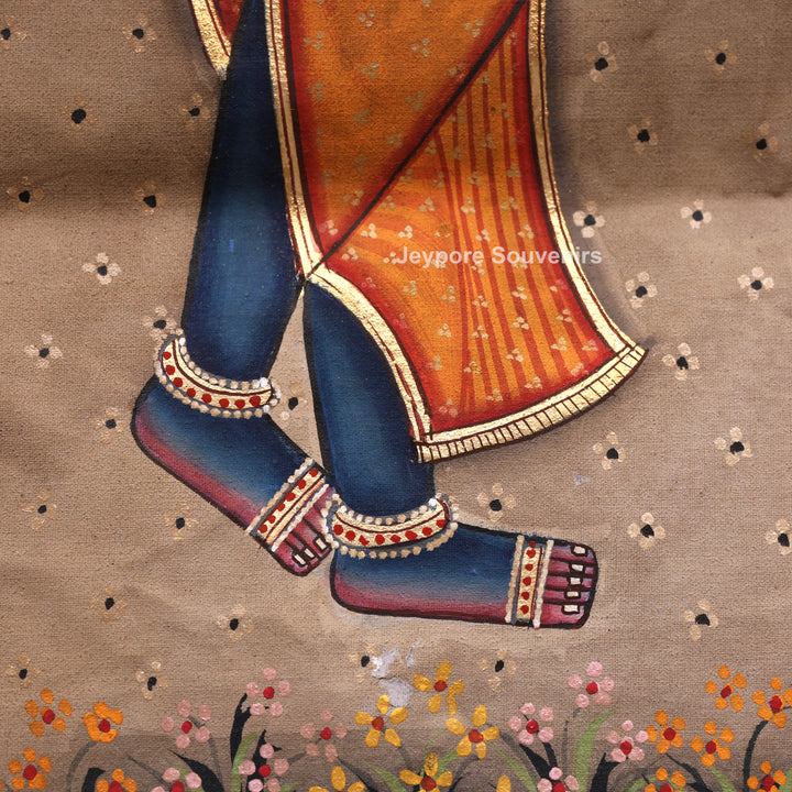 Handcrafted Krishna Flute Pichwai Painting with Cows &amp; Lotus Garden