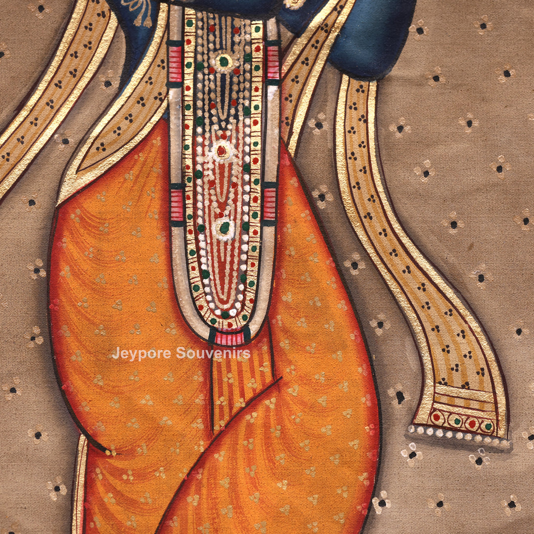 Handcrafted Krishna Flute Pichwai Painting with Cows &amp; Lotus Garden