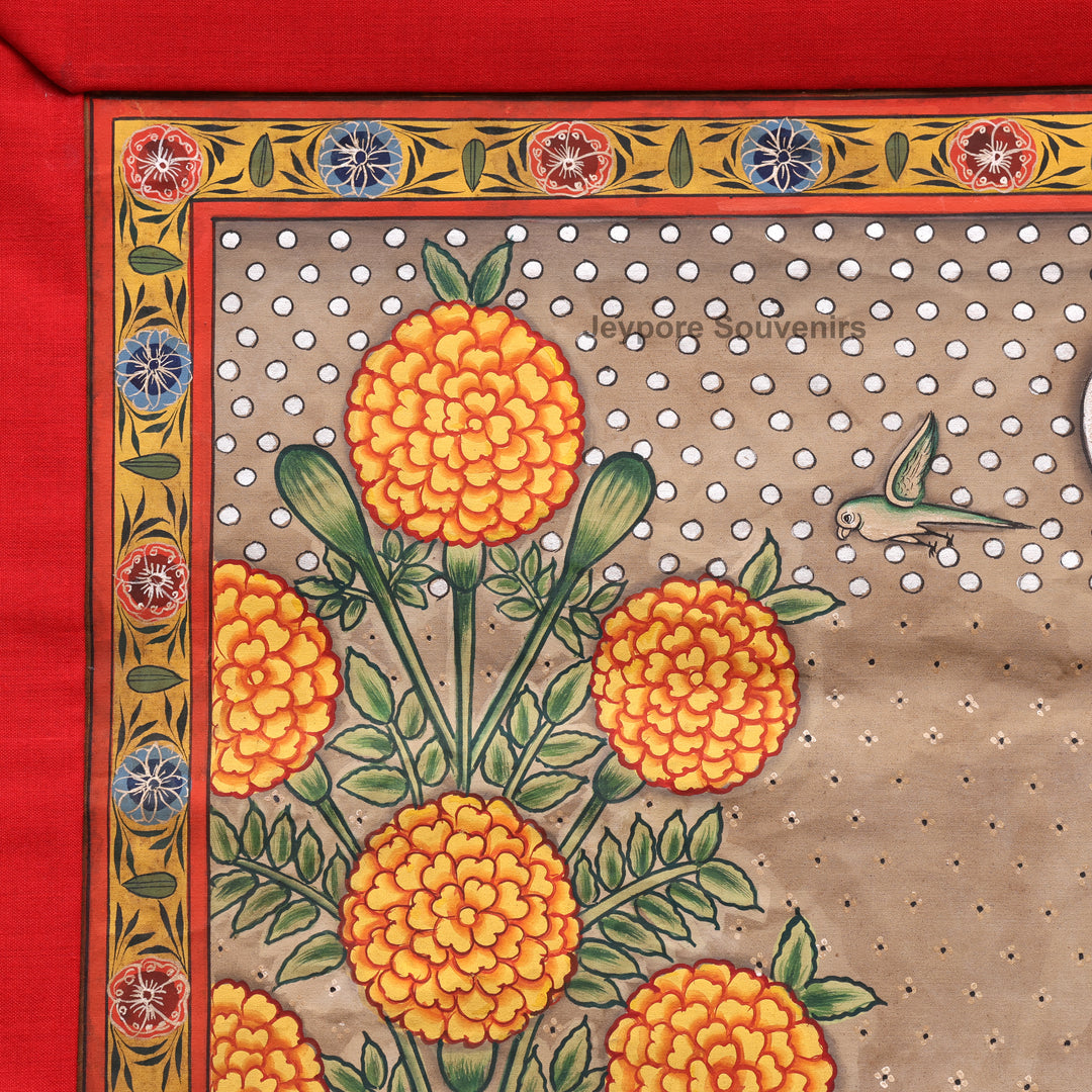 Handcrafted Krishna Flute Pichwai Painting with Cows &amp; Lotus Garden