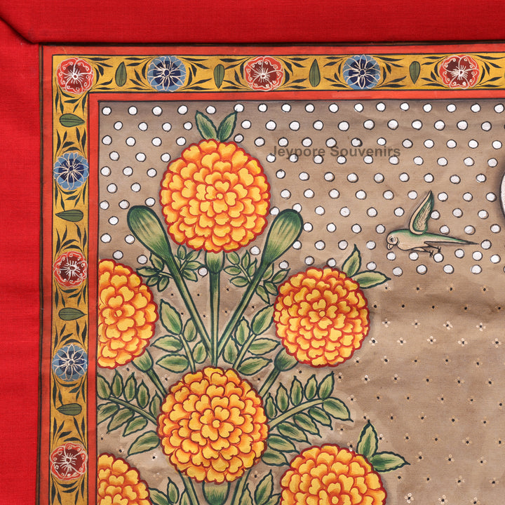 Handcrafted Krishna Flute Pichwai Painting with Cows &amp; Lotus Garden