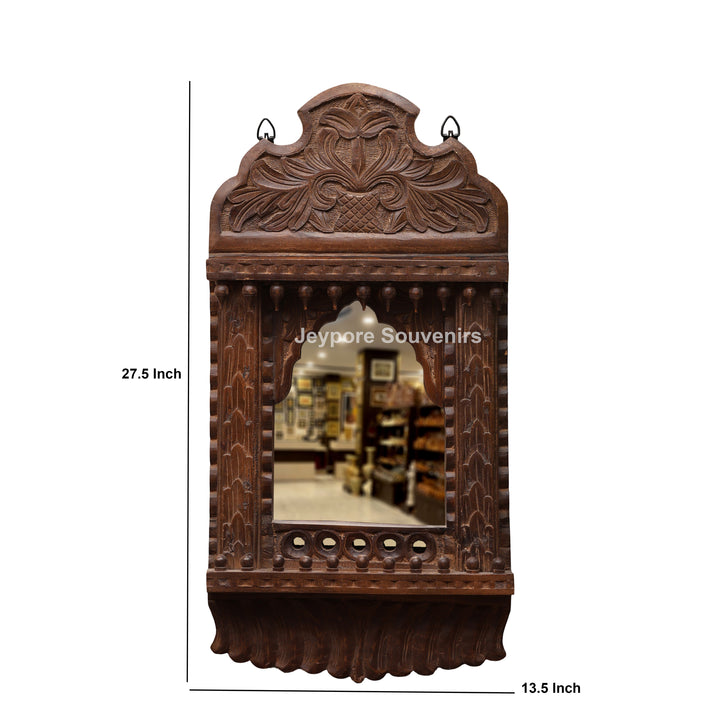Wooden Single Jharokha Wall Mirror with Rustic Brow Finish