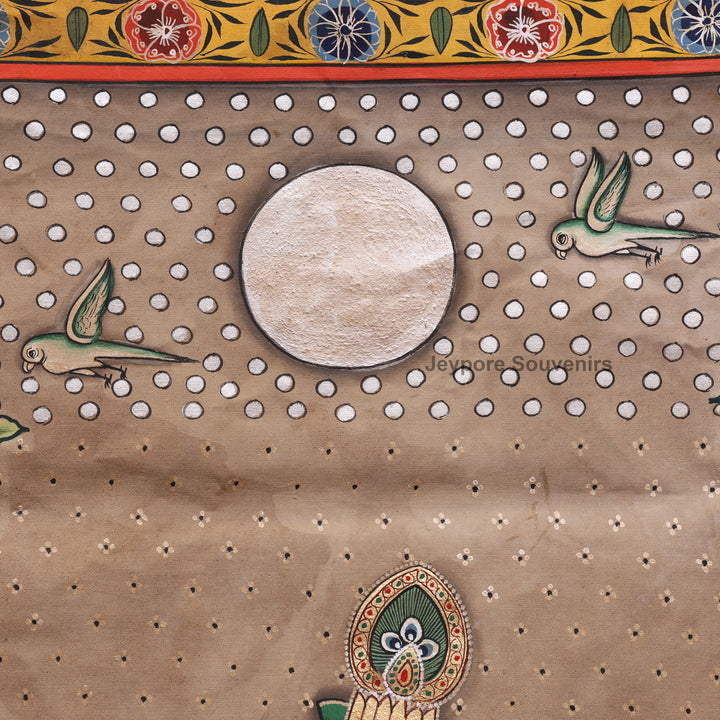 Handcrafted Krishna Flute Pichwai Painting with Cows &amp; Lotus Garden