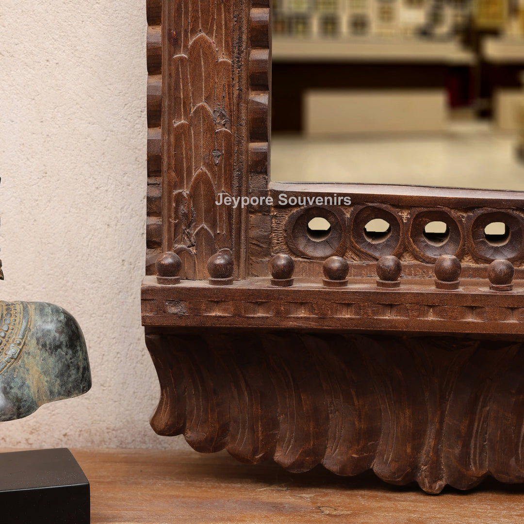 Wooden Single Jharokha Wall Mirror with Rustic Brow Finish